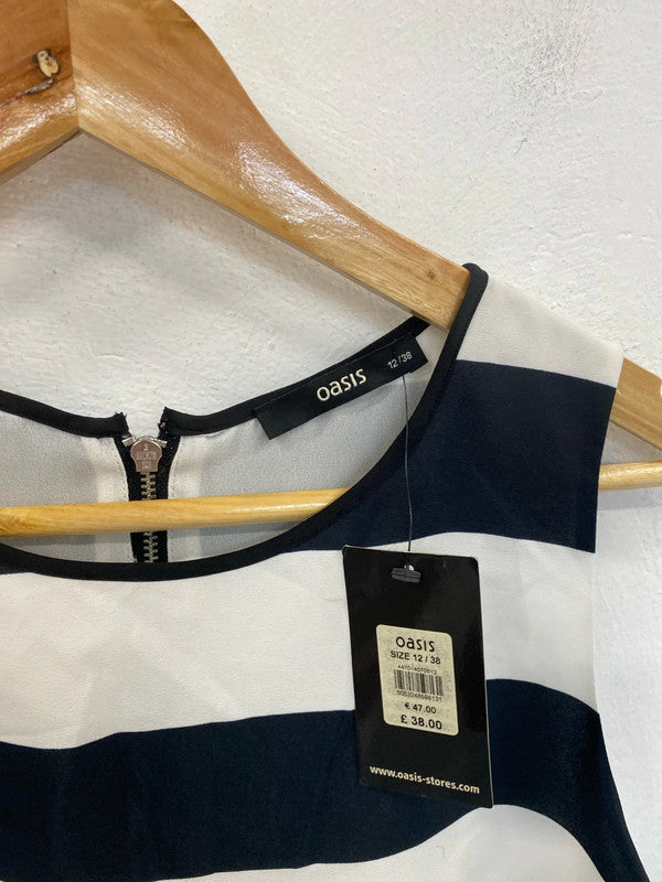 Oasis Chic Black & White Stripe Mini Dress UK 12 NN001