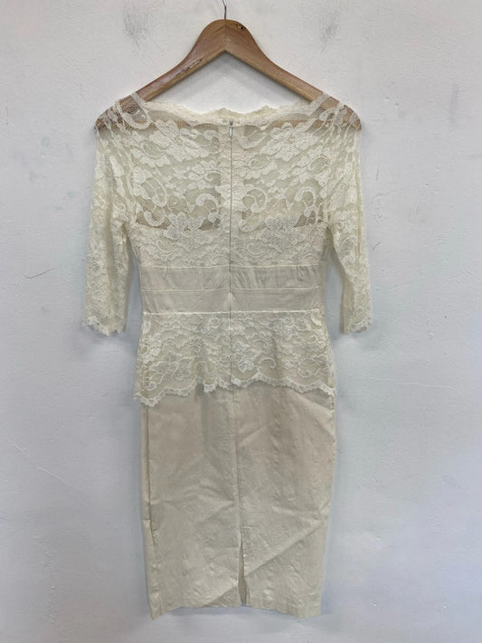 Vesper Elegant Cream Lace Accent Midi Dress UK 10 EL001