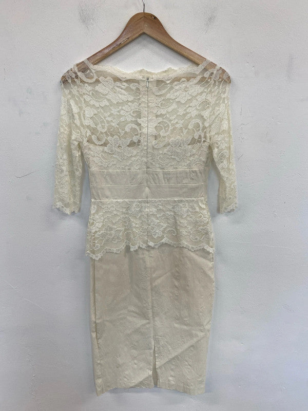 Vesper Elegant Cream Lace Accent Midi Dress UK 10 EL001