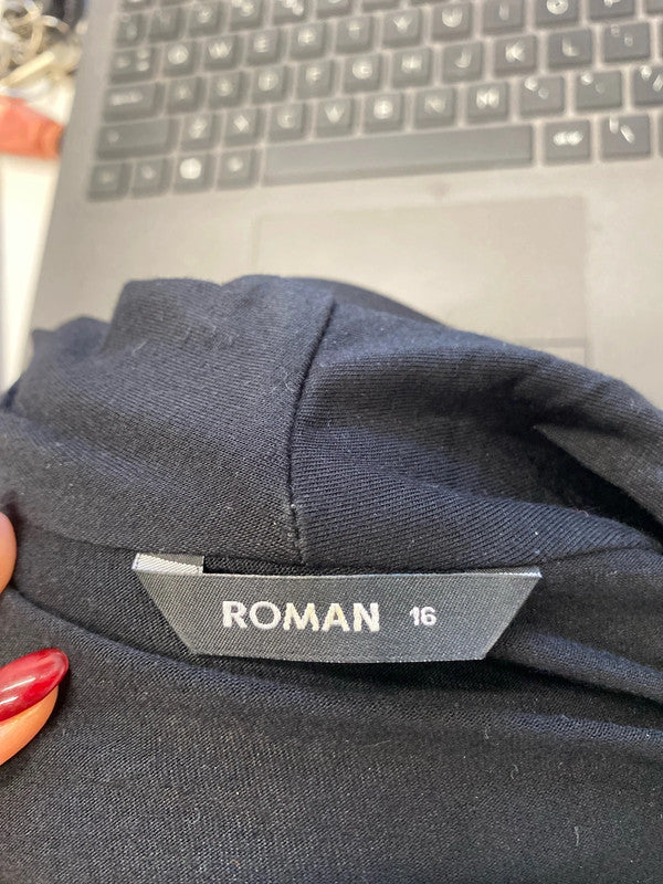 Lovely Roman wrap neck black white checked midi dress UK 16 RR002