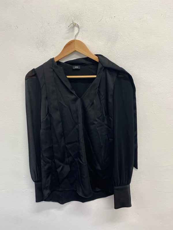 Stunning river island black satin blouse v neck UK S KM004