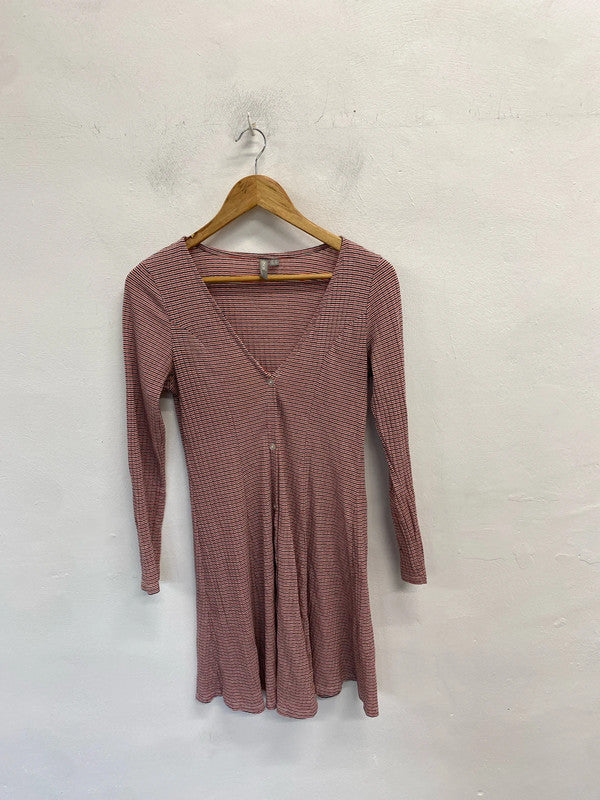 Cute asos black red stripe long sleeve button up casual dress UK 10 JH001