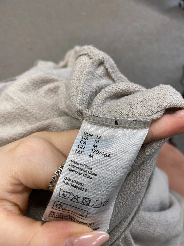 Lovely H&M grey beige tie front jumper UK M JB001