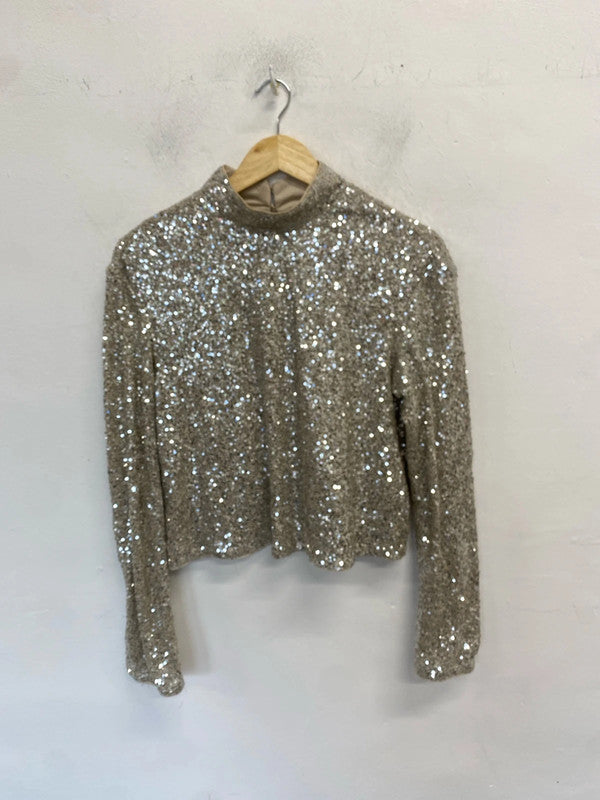 Lobely h&m silver sequin sparkle top UK S MB001