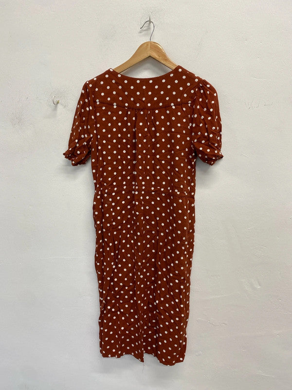 Lovely mauvette burnt orange polka dot dress UK 8 CF002