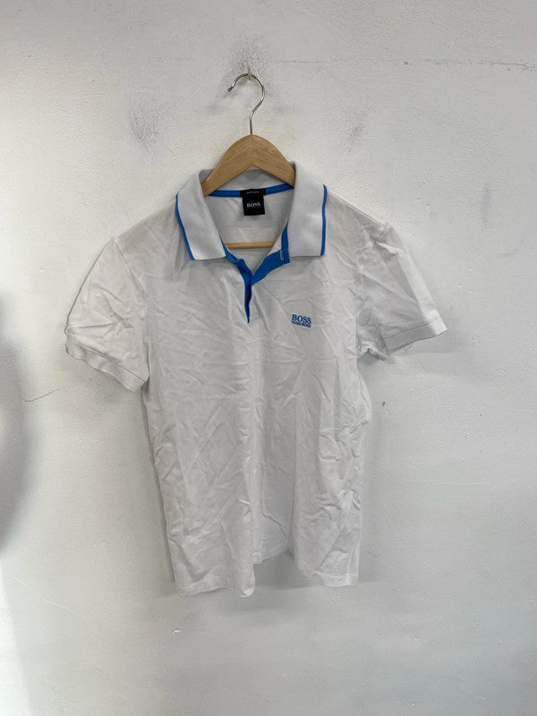 Classic Hugo Boss white blue trim polo S SD001