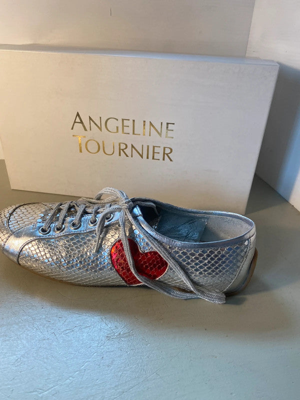 Angeline Tournier Silver snakeskin Trainers Red Heart Uk3 SP002’summer