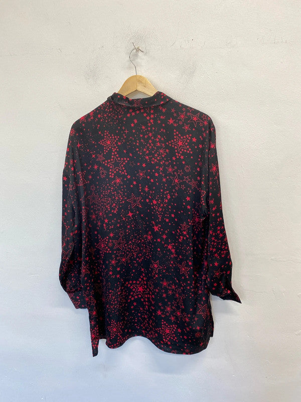 Stunning papaya pink black star pattern shirt tunic UK 14 LL003