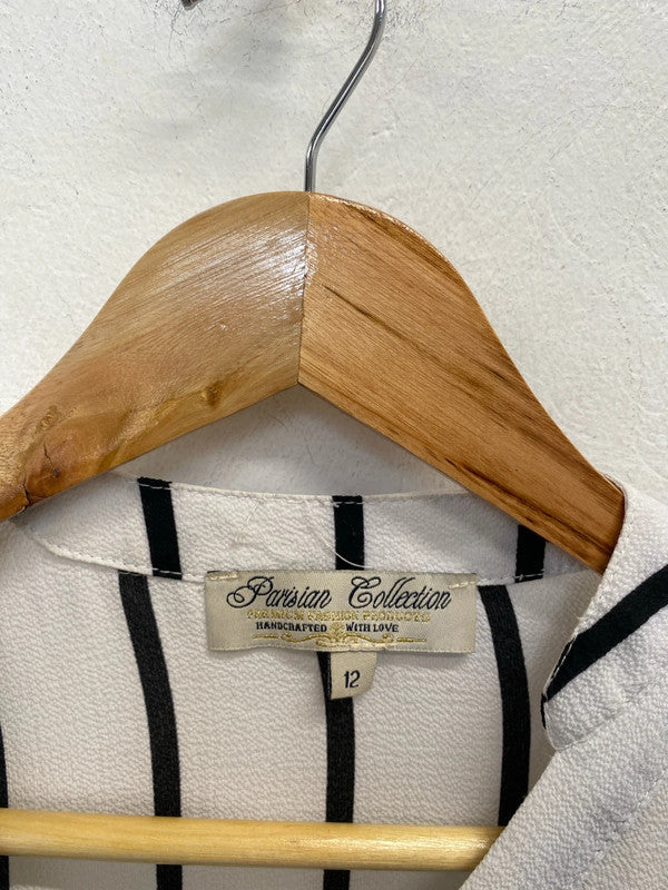 Lovely Parisian collection black white stripe blouse UK 12 PJ001
