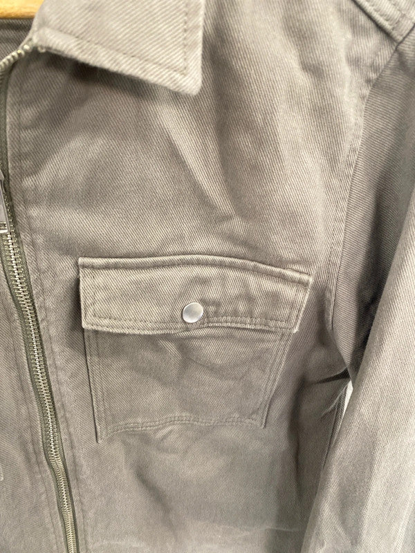 Classic River Island chore jacket denim canvas S khaki grey SD001