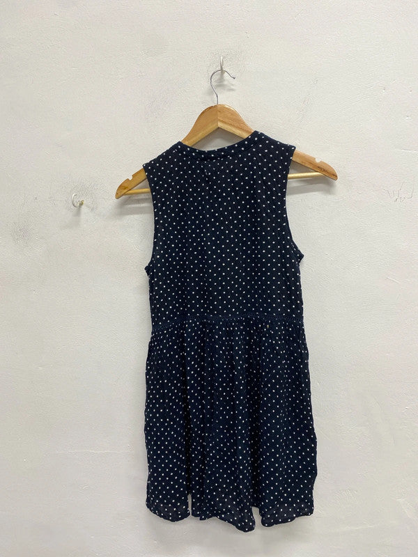 Lovely Anthropologie navy spotted tunic top UK xs YTH01