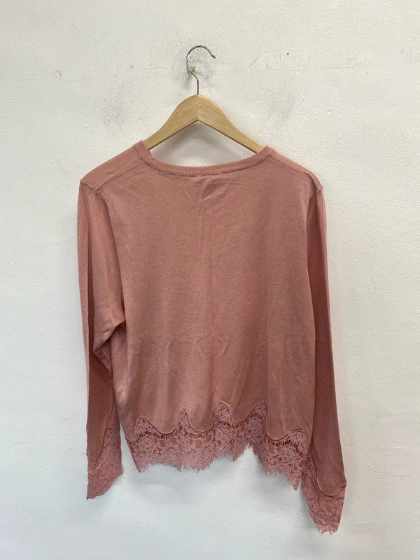 Lovely H&M pink lace hem jumper UK XL KM003