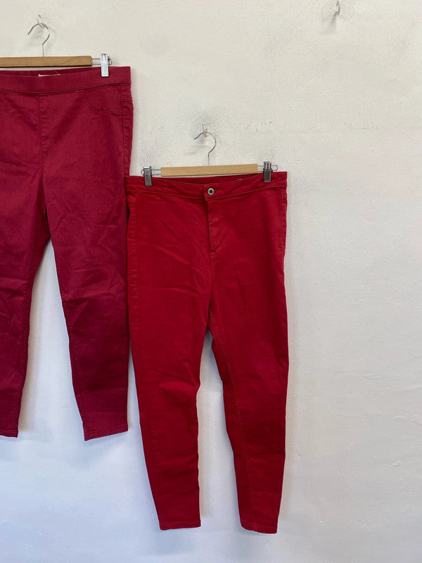Lovely duo of red Jeggings m&s super skinny UK 14-16 #11 KM005