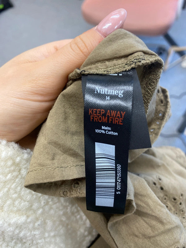 Lovely nutmeg khaki embroidered blouse UK 14 GJ001