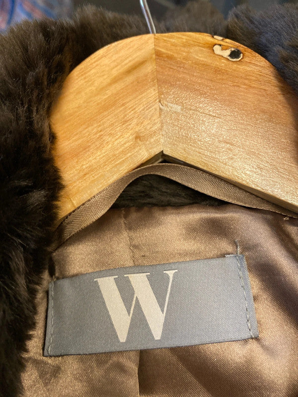 Fabulous chocolate vintage BHS midi faux fur coat Uk14 AO001