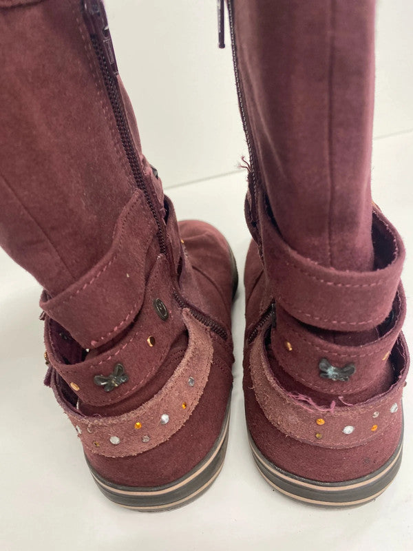 Fabulous burgundy Next embellished biker boots Uk4 GK002