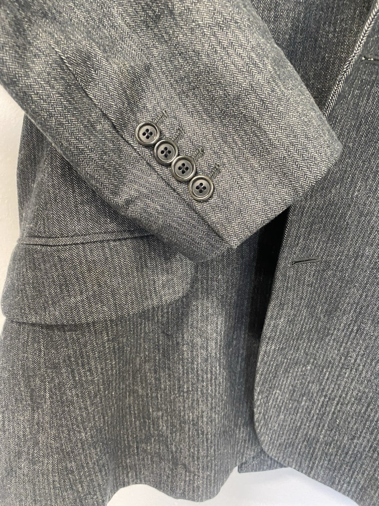 Empresa Cotton Cashmere Blazer 52 42” Grey Herringbone Made In Italy FE001