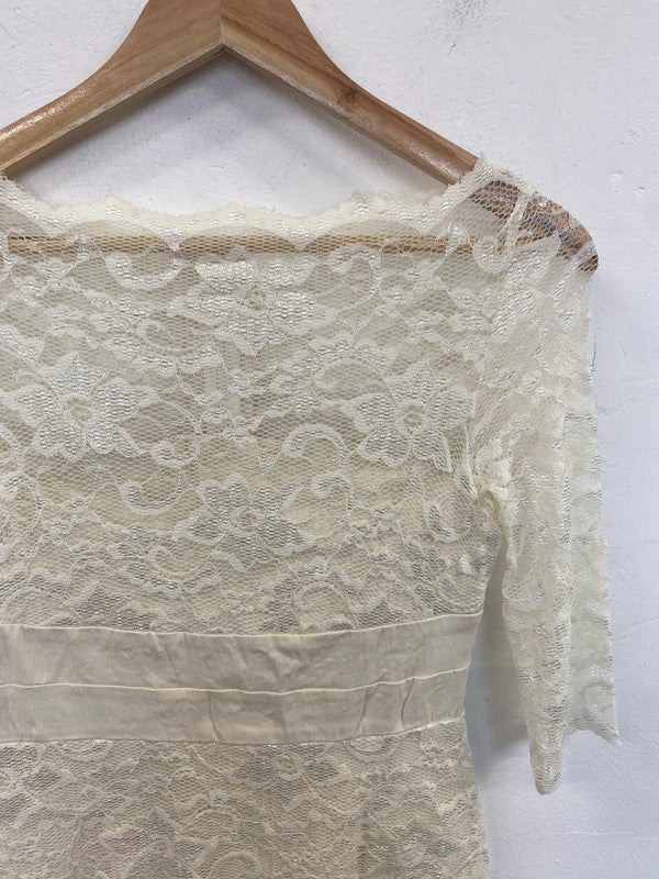 Vesper Elegant Cream Lace Accent Midi Dress UK 10 EL001