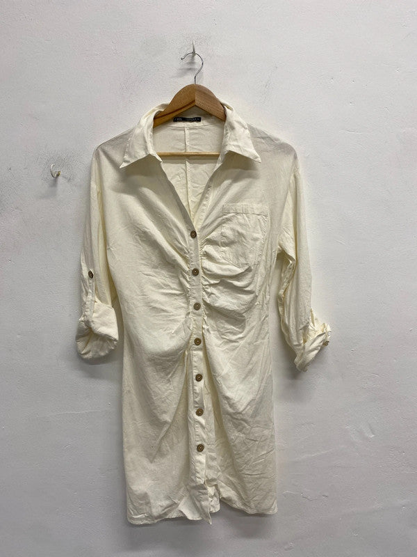 Stunning Zara linen ruched mini dress UK L KS002