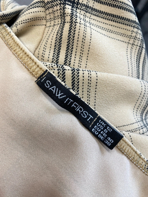 Stunning I saw it first checkered beige mini dress UK 12 PJ001