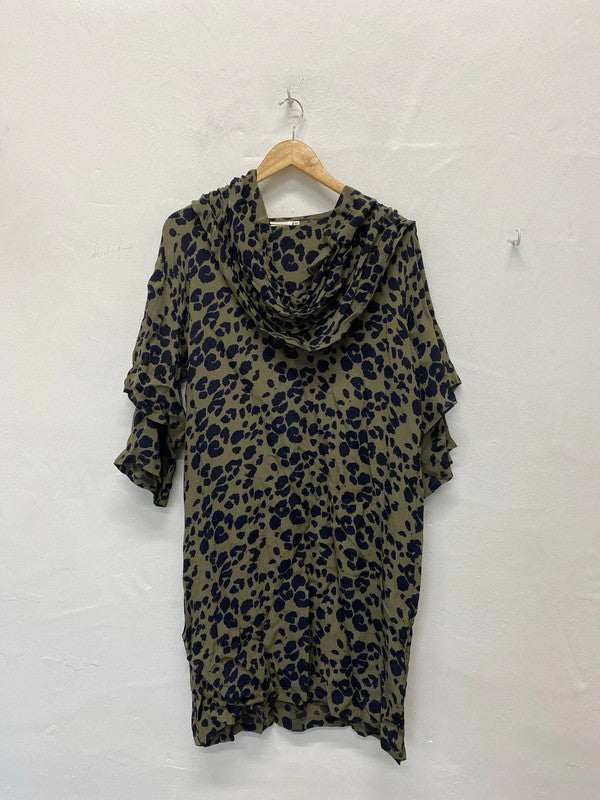 Fabulous Masai animal print khaki tunic & scarf Uk XS oversized LD001
