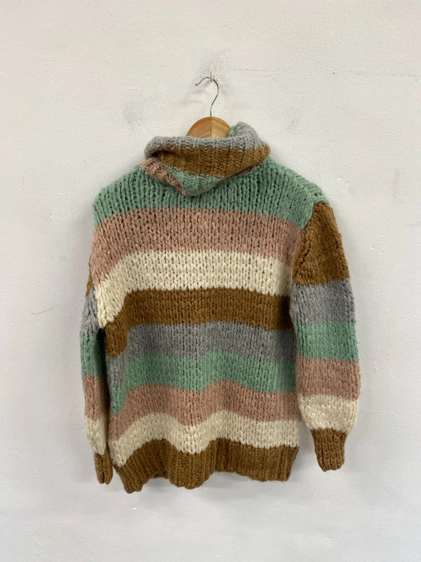 Stylish river island brown stripes heritage loom turtle neck jumper uk 8 KM004