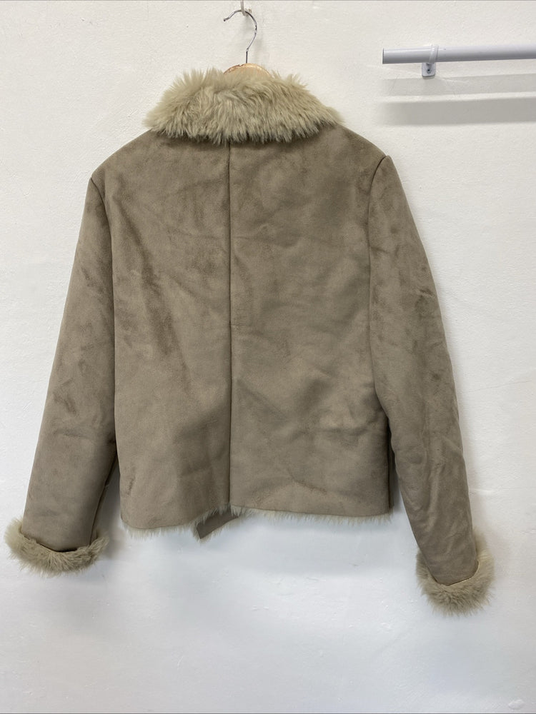 Topshop AFGHAN JACKET COAT Taupe BEIGE CREAM Uk16 LG006