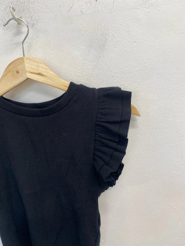 Lovely Zara frill sleeve black top UK S JM008