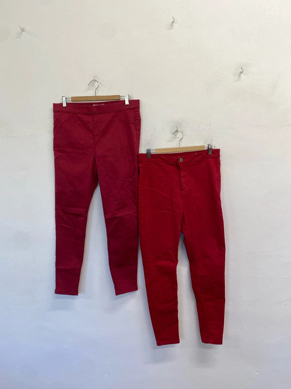 Lovely duo of red Jeggings m&s super skinny UK 14-16 #11 KM005