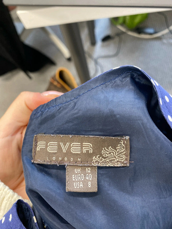 Lovely fever London blue spotted midi dress UK 12 JM007