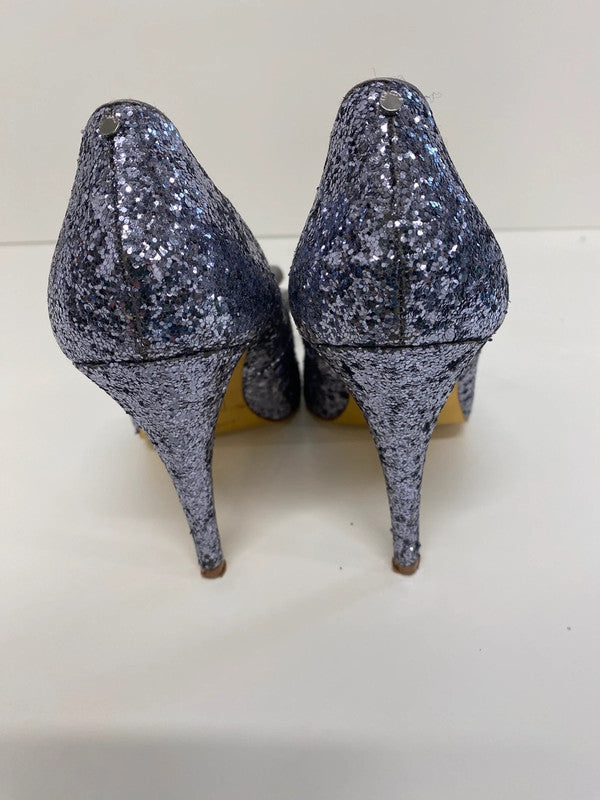 Fabulous Ted Baker Mayter pewter silver glitter stilettos Uk5 JA002