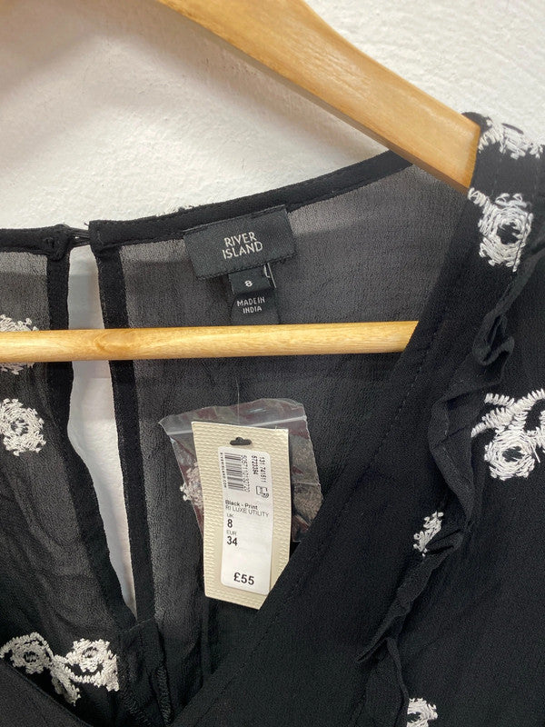 River Island Stunning Black & White Embroidered Floral Midi Dress UK 8 KM004