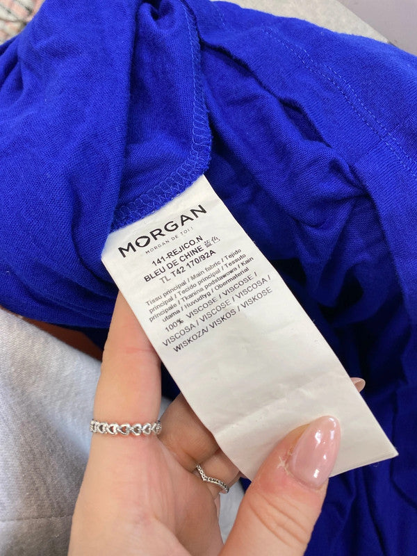 Lovely Morgan de toi blue tie waist pattern blue mid dress UK L JB005