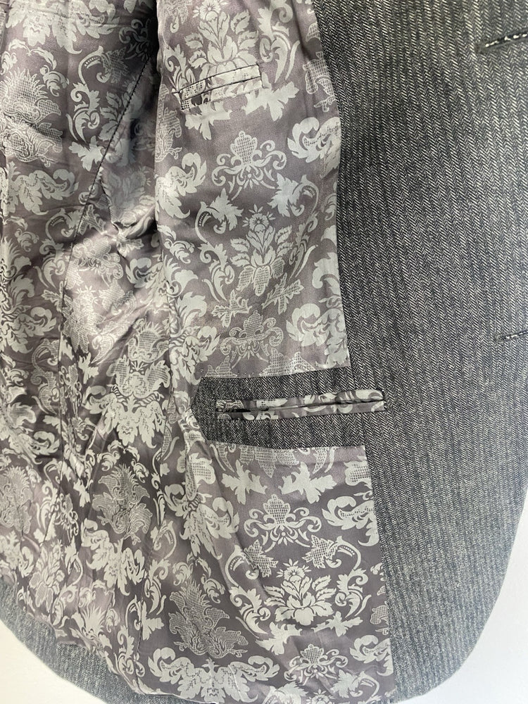 Empresa Cotton Cashmere Blazer 52 42” Grey Herringbone Made In Italy FE001