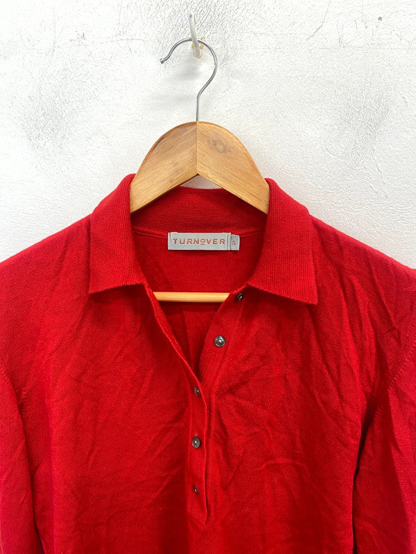 Stunning turnover red wool jumper 1/4 button UK S MM005