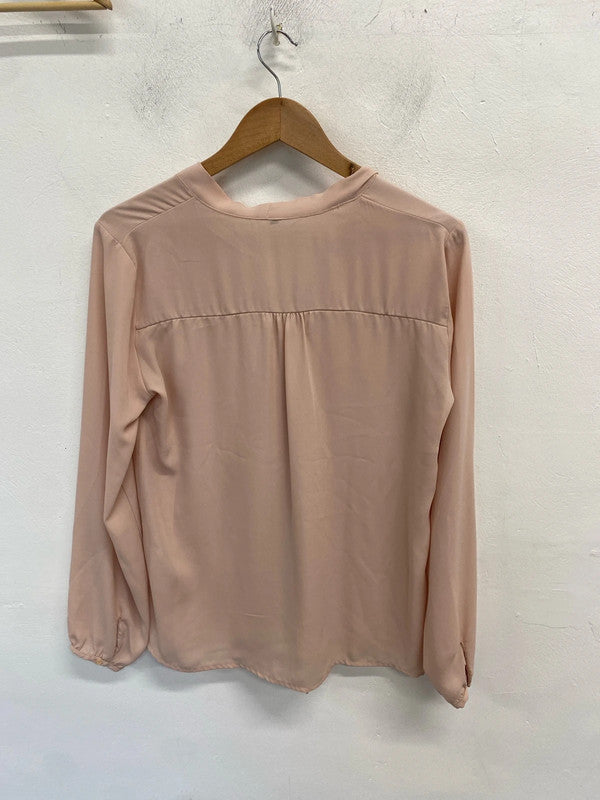 Lovely Etam beige pussy bow lightweight blouse UK 12 JB003