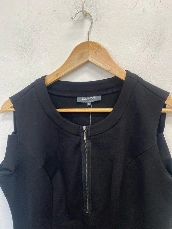 Stunning sosandar little black zip dress UK 14 LW005