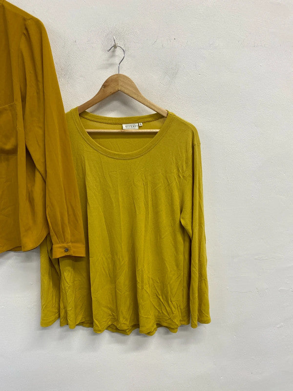 Lovely duo of mustard long sleeve tunic tops papaya masa UK XL #1 YM001