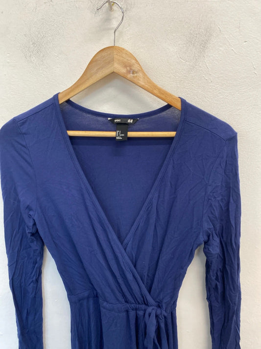 Gorgeous h&m navy v neck tie waist dress UK S JM004