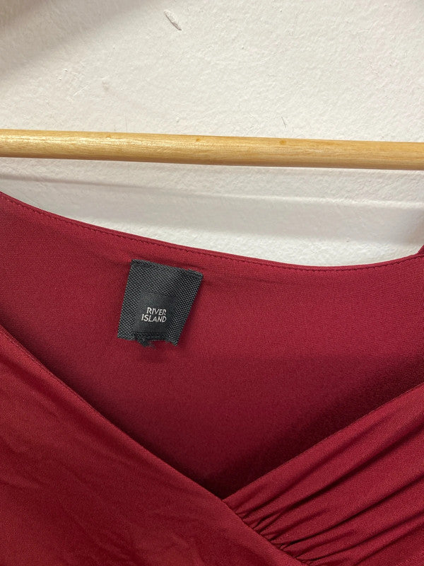 River Island Gorgeous Cherry Red Asymmetric Ruched Stretchy Midi Dress UK 8 KM004