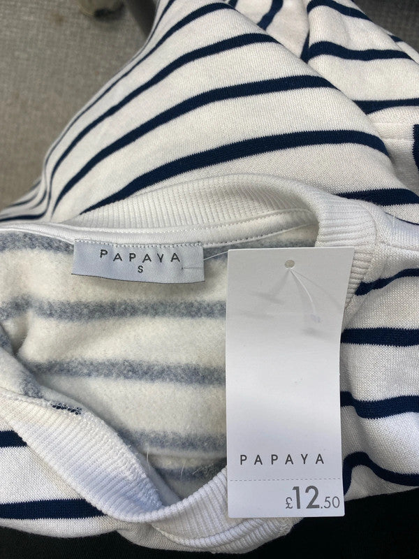 Lovely papaya black white stripe jumper UK S AO001