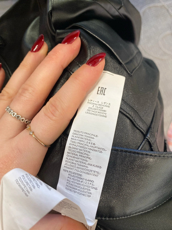 Fabulous Calzedonia faux leather black trousers UK XS AE001