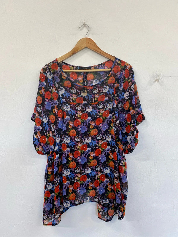 George Stylish Sheer Black Multicoloured Floral Top UK 16 IM001