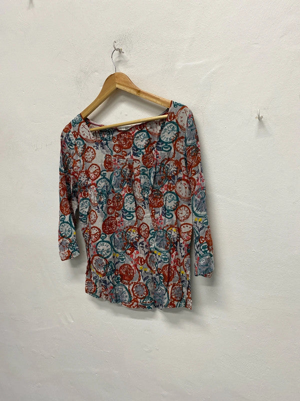 Fabulous White Stuff clock face cotton top Uk12 burnt Orange LD001