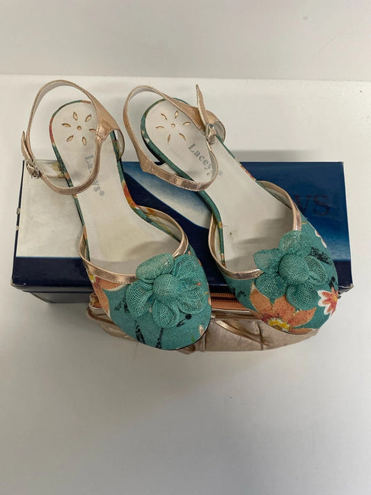Laceys & M&S Fabulous Turquoise Floral Flats & Matching Clutch UK 4 AT001
