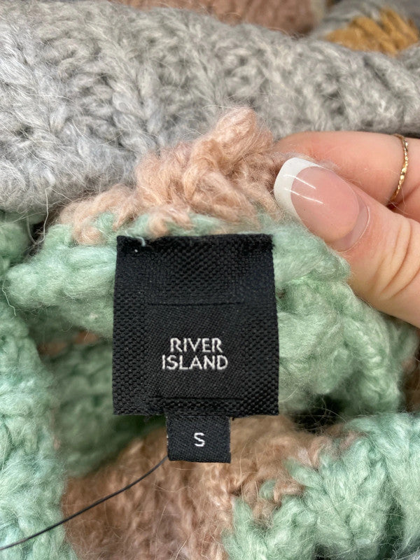 Stylish river island brown stripes heritage loom turtle neck jumper uk 8 KM004