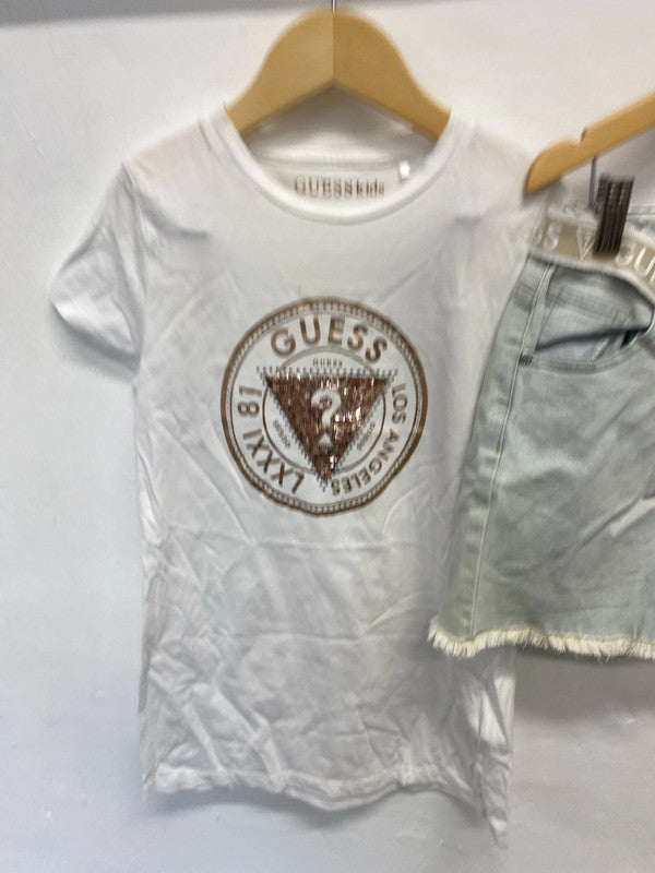 Lovely girls guess clothing duo T-shirt shorts belt UK age 12 #9 SD001