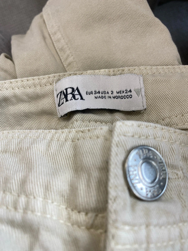 Zara Chic Cream Wide Leg Cargo Jeans UK 6 SD002