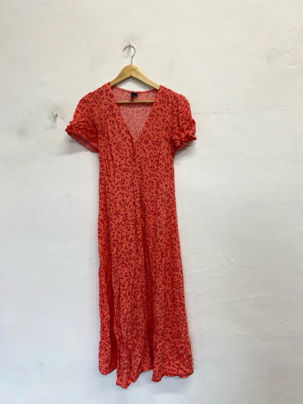 Lovely nobody’s child red pink floral tea dress UK 8 EC001