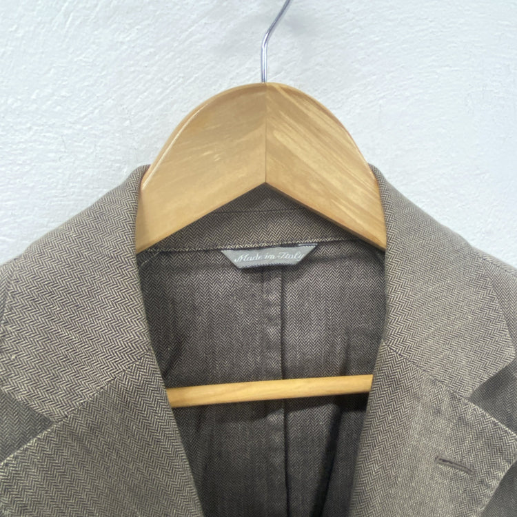 Empresa Linen Jacket Men’s 40” Brown Herringbone Tan 50 Made In Italy FE001